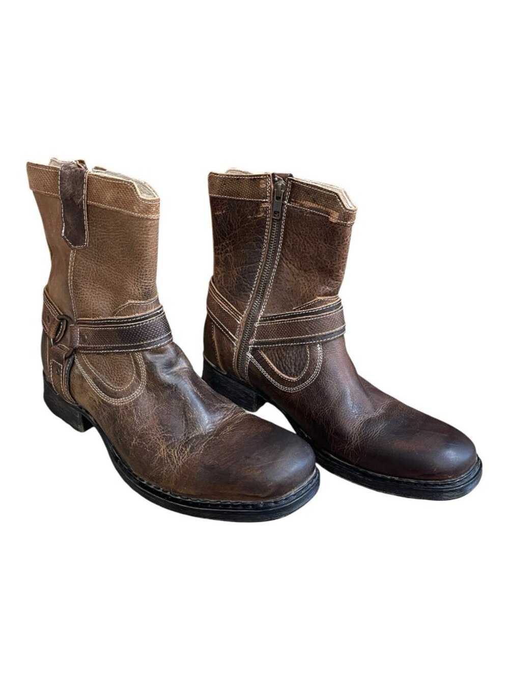 Roan By Bed Stu Colton ll Brown Leather Pull On Boots Distressed Biker Size 12